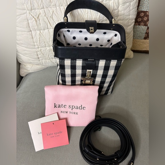 Kate Spade Remedy gingham black multi small top handle crossbody - Picture 1 of 15